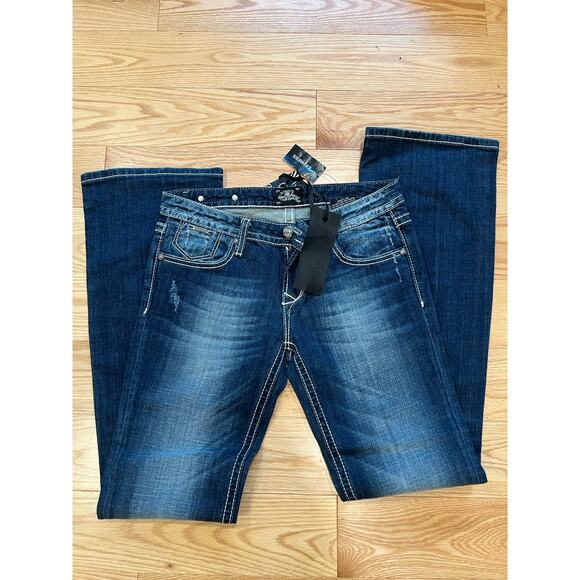 NWT Be Rock for Express Low Rise Boot Cut Jeans Fading Embellished Size 4 JL - Picture 4 of 9